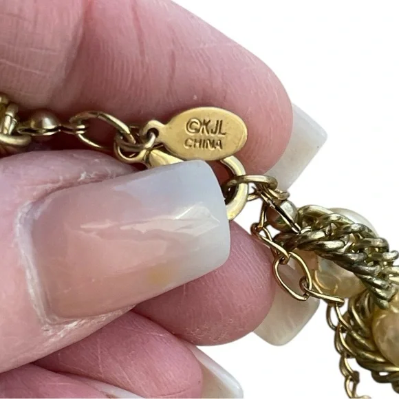 Kenneth J Lane Graduated Faux Pearls Wrapped in Gold Tone Double Chain Necklace